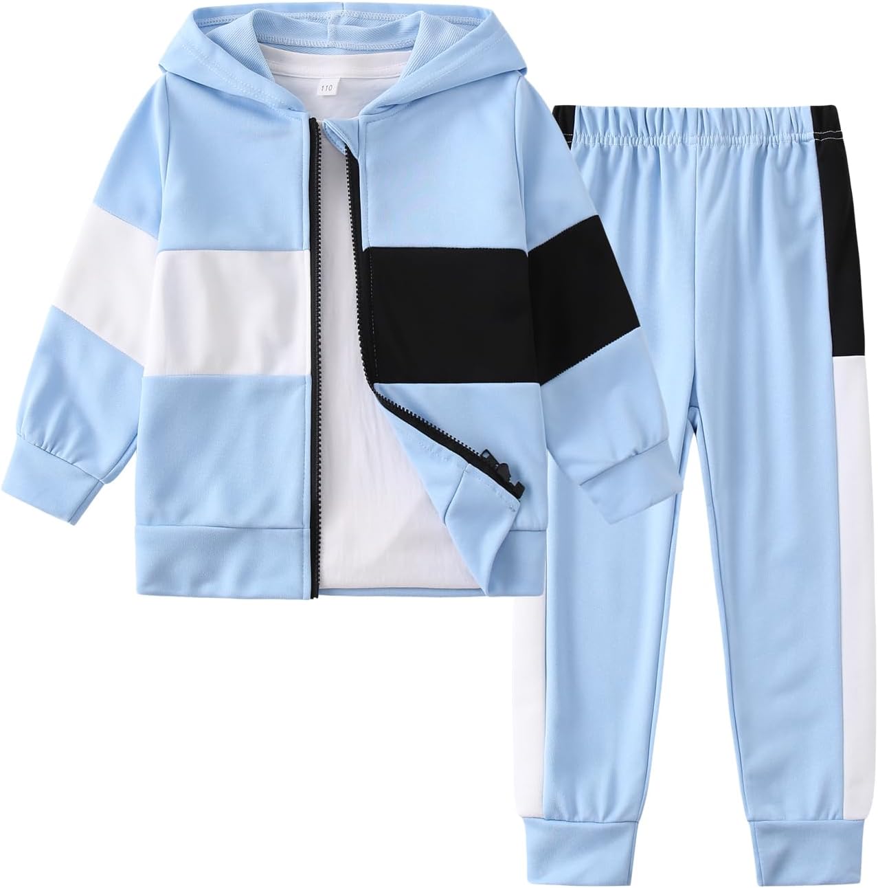 Fdqin Boys Clothes 2 Piece Color Stripes Long Sleeve Zipper Hoodie Top And Sports Pants Fall Winter Set Size 3-12 Years