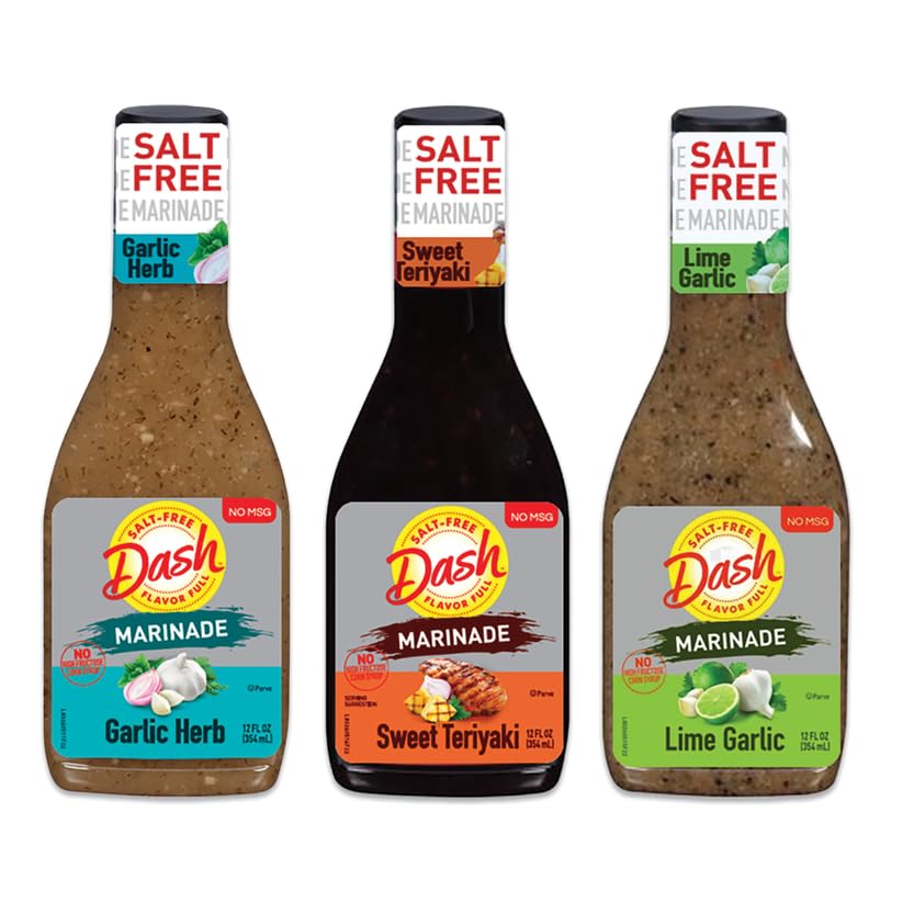 Mrs Dash Marinade, 3 Flavor Variety Pack of 12oz Bottles, Salt Free- Teriyaki Marinade, Lime Garlic, and Garlic Herb by Snackivore