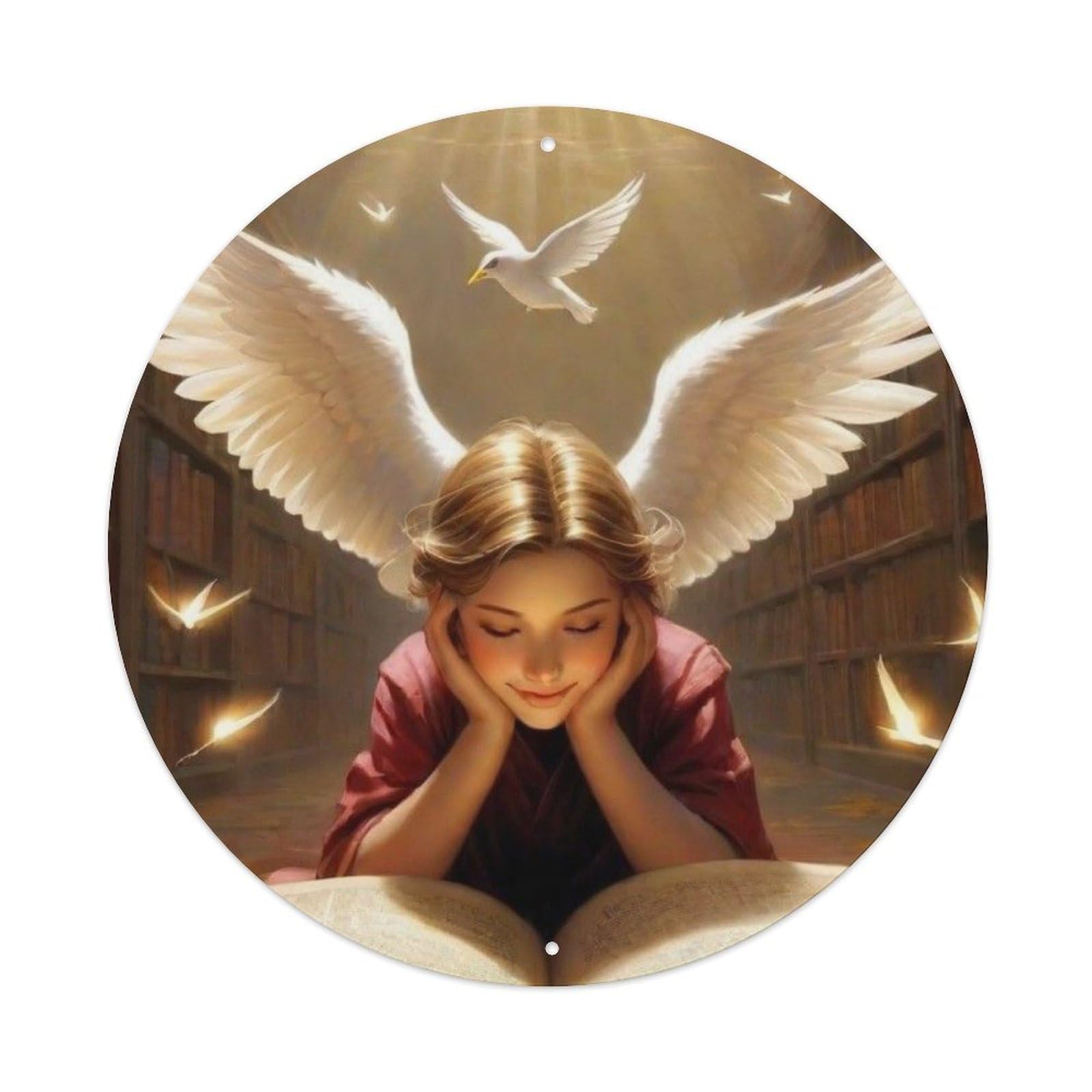 Vintage Angel Angels Who Read Books Metal Tin Sign