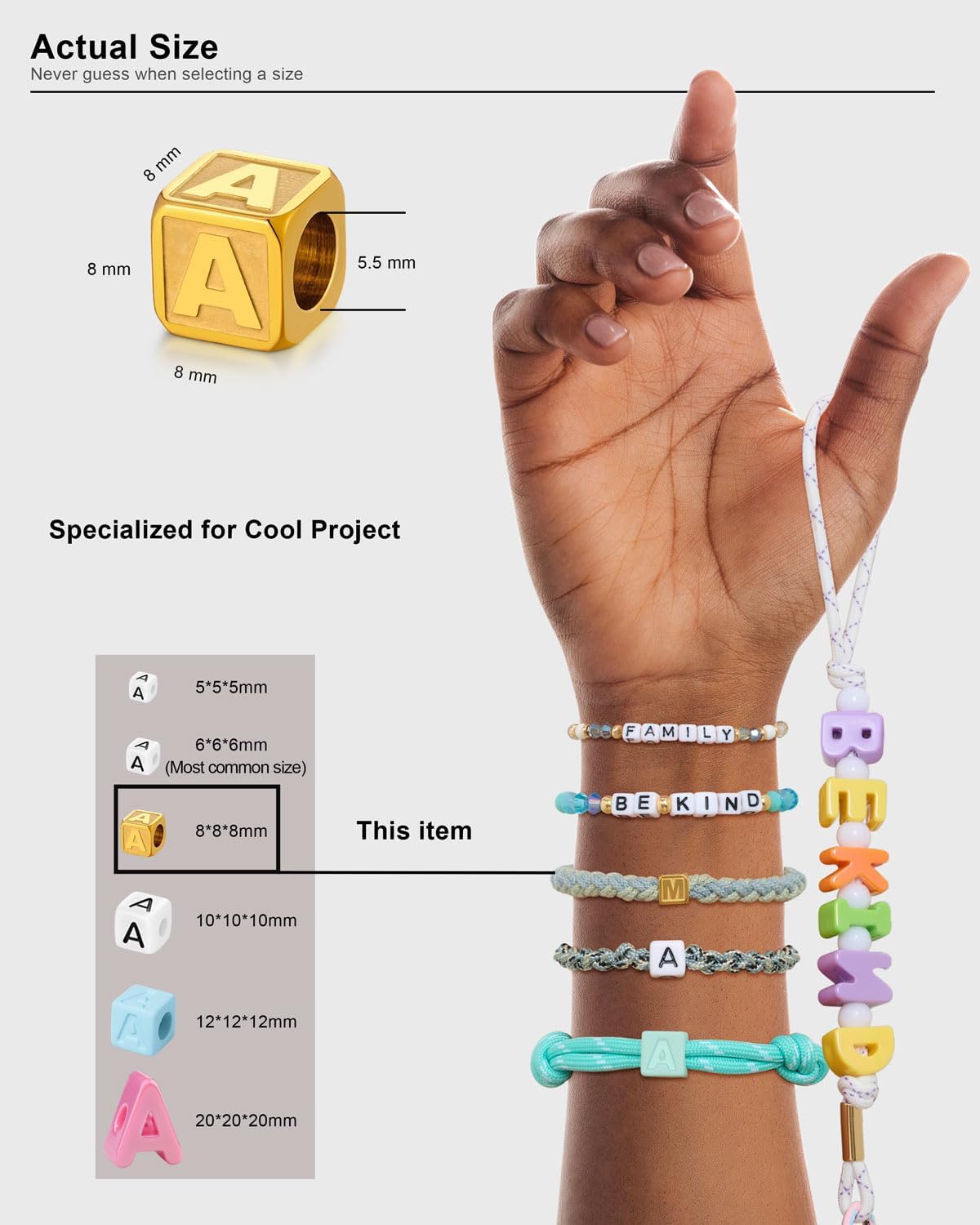 26 Pcs Non-Tarnish Gold Metal Letter Beads, Stainless Steel 88mm Large Square for Bracelets, Necklace, Bag Charms, Shoe Lace, Charms for Sneakers