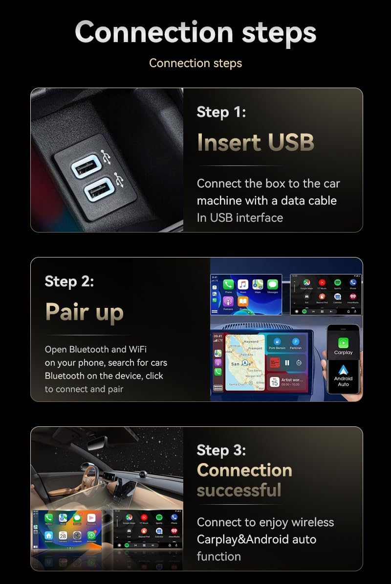 CYBERDRIVE Mini Wireless CarPlay Adapter Upgrade Wired to Wireless for CarPlay & Android Auto Plug and Play Fast Auto-Reconnect Stable Control Zero Delay Car Play for iPhone iOS 10+ Android 11+