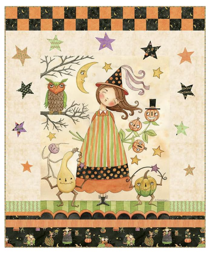 Riley Blake Ghoul Friends Panel Quilt Kit von Teresa Kogut – Quilt-Set mit Muster und Stoff für Oberteil und Bindung – Fertige Größe 129,5 x 156,2 cm – DIY Näh- und Quilt-Set in Geschenkbox