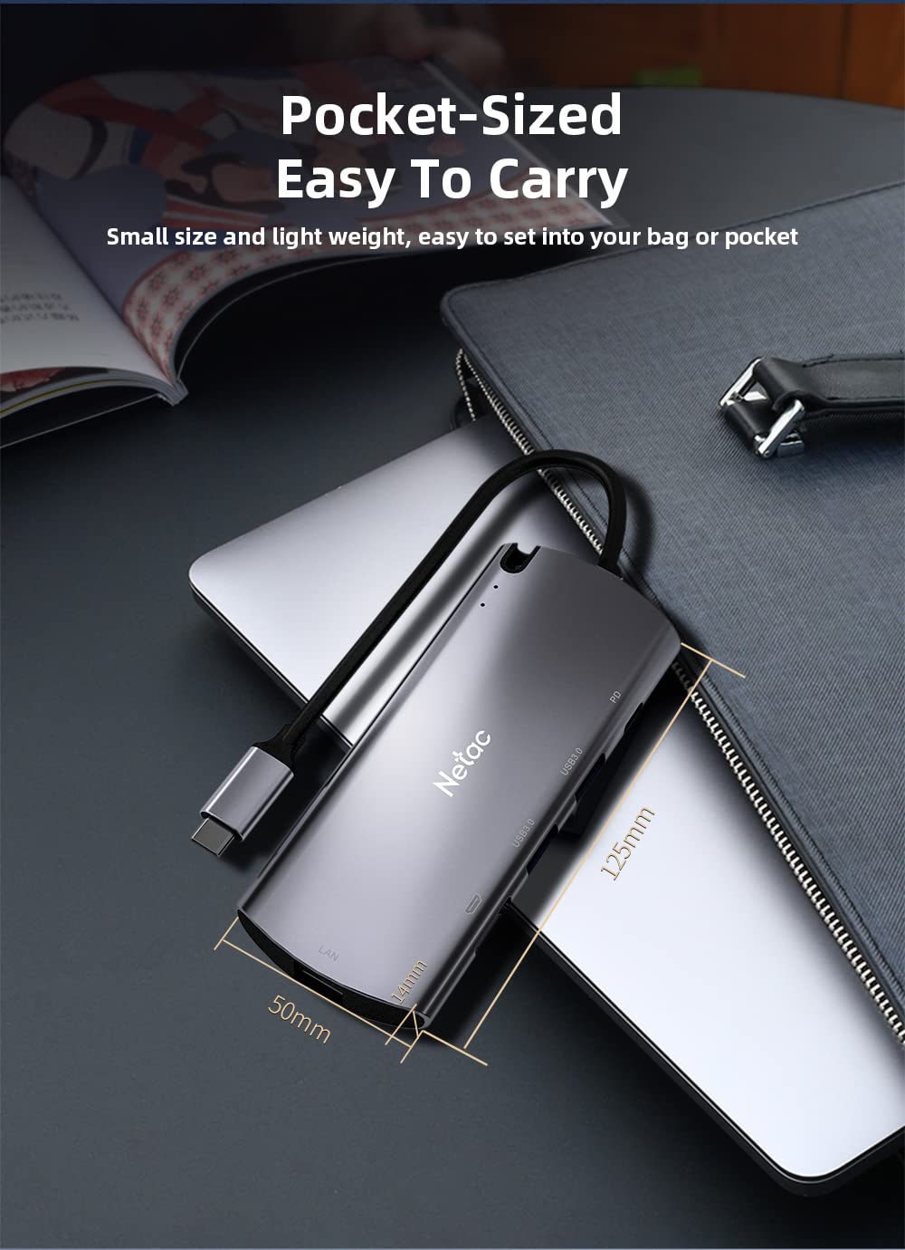 Netac Aluminiowa obudowa do M.2 SATA 6 w 1 - wejście (1xUSB-C, 1xPD Recharge), wyjście (2xUSB3.0-A, 1xHDMI, 1xRJ45, 1xM.2 SATA)