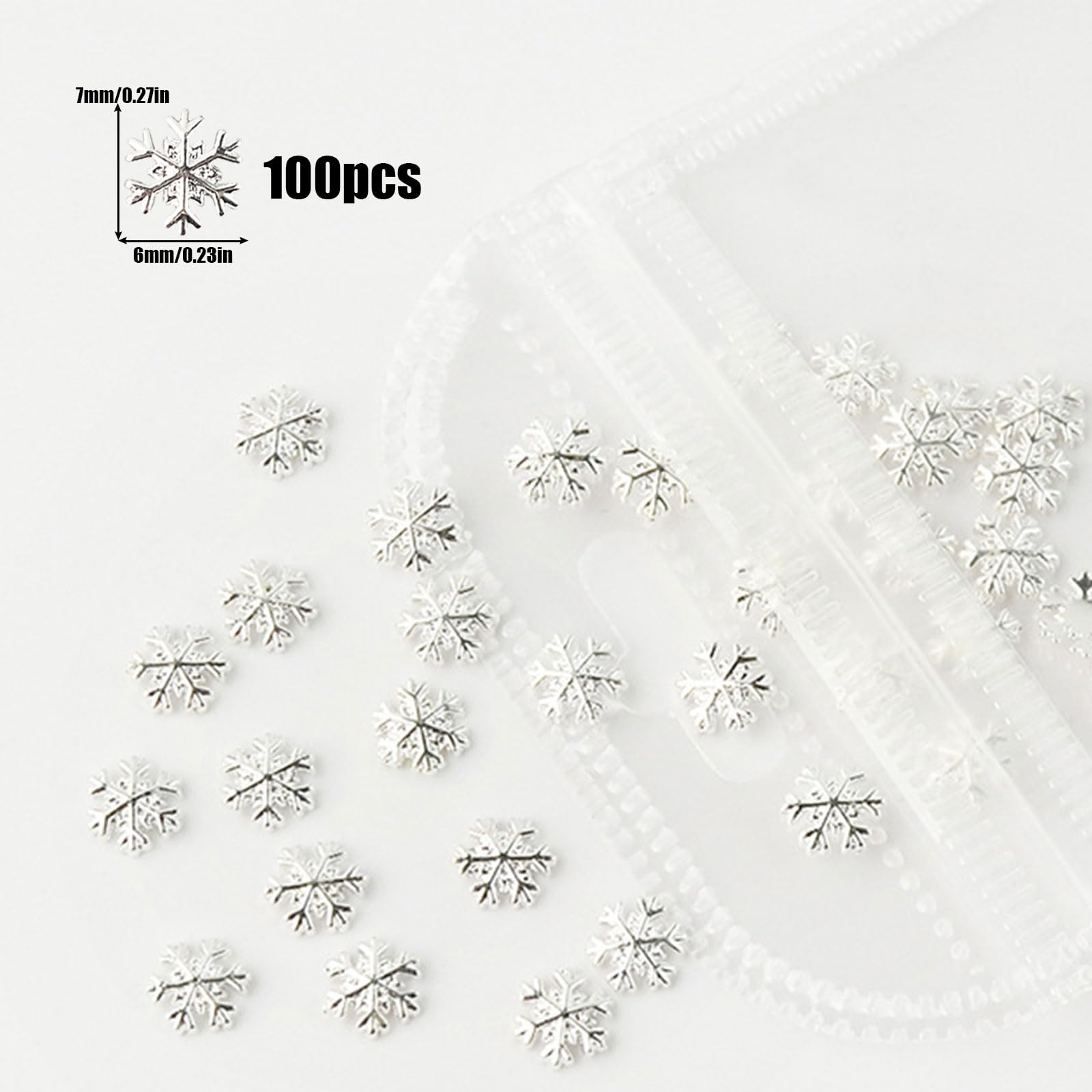 Christmas Snowflake Nail Charm,100Pcs Silver Snowflake Nail Art Gems and Charms,Metal Alloy Snowflake Nail Decorations Nail Rhinestones for Women Girls Manicure Design DIY Crafts - Image 2