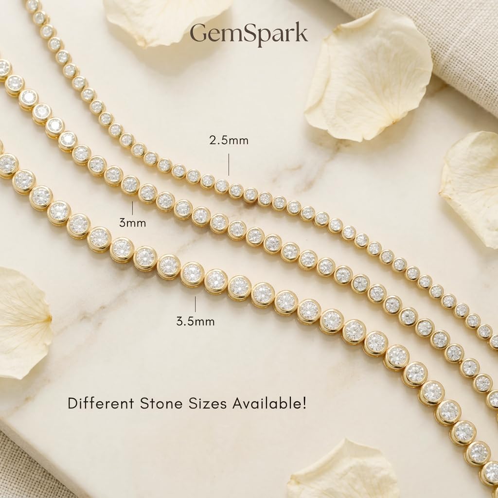Moissanite Tennis Bracelet for Women Bezel Tennis Bracelets for Her Show She Still Matters Anniversary Bracelet Gift for Wife D Color VVS1 Moissanite Bezel Set, White/14K Gold Plated Sterling Silver, Idea Gift for Aniversary/Valentine/Mother's Day