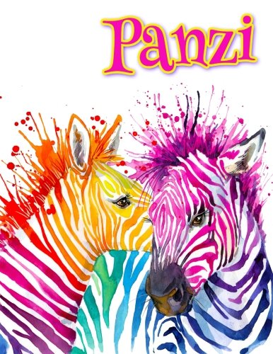 Panzi: Rainbow Zebras, Personalized Journal, Diary, Notebook, 105 Lined Pages, Christmas, Birthday, Friendship Gifts for Girls, Teens and Women, Book Size 8 1/2" X 11"