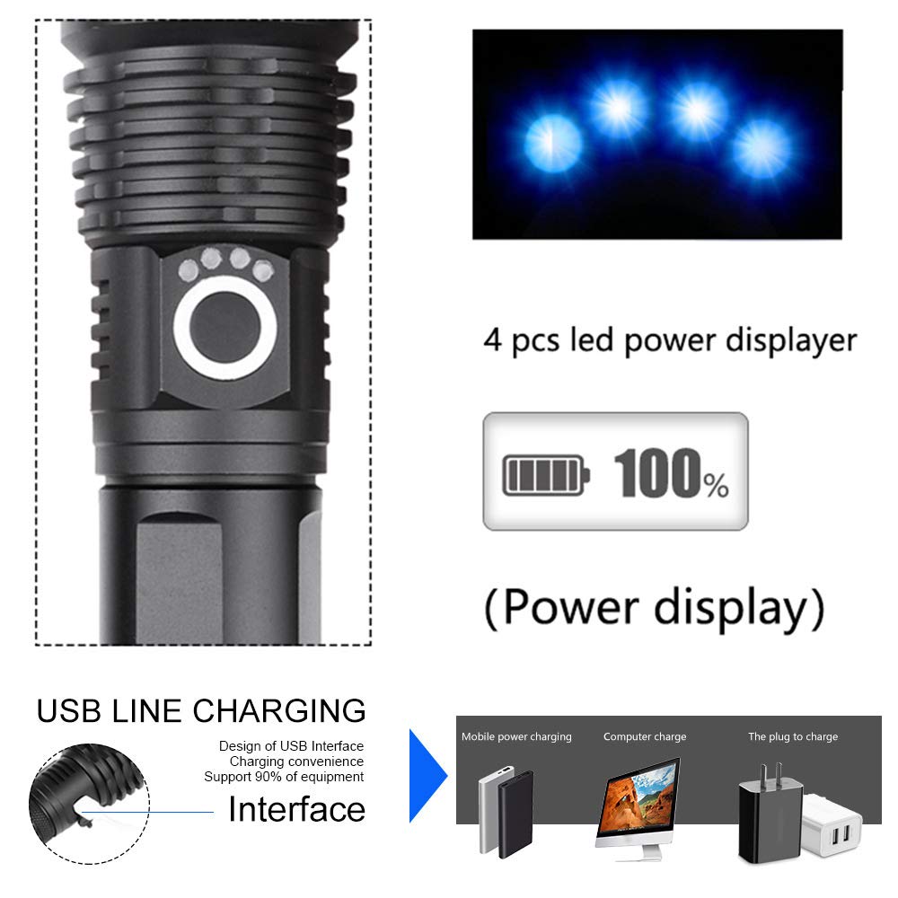 Haute Puissance Lampe De Poche LED Super Bright Lumière en Alliage D'aluminium De Chargement USB Extérieur Lampe De Poche Projecteur De Poche Lumière Camping en Plein