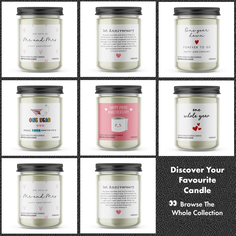1st Anniversary Candle Gifts for Couple - Luxury Soy Wax Candle - Vanilla, Jasmine, Sugared Almond - Makester - Image 4