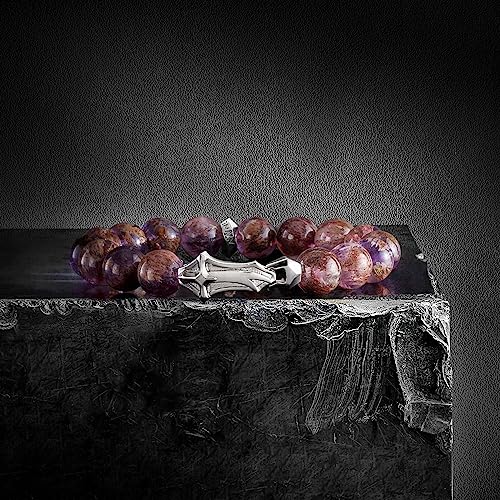 AWNL® Men's Beaded Bracelet Premium Sterling Silver Central Charm with Natural Gemstones Hawk Eye Amethyst Phantom Quartz (10mm) Elastic Cord Bracelet for Men, 5.5"-7.5"2