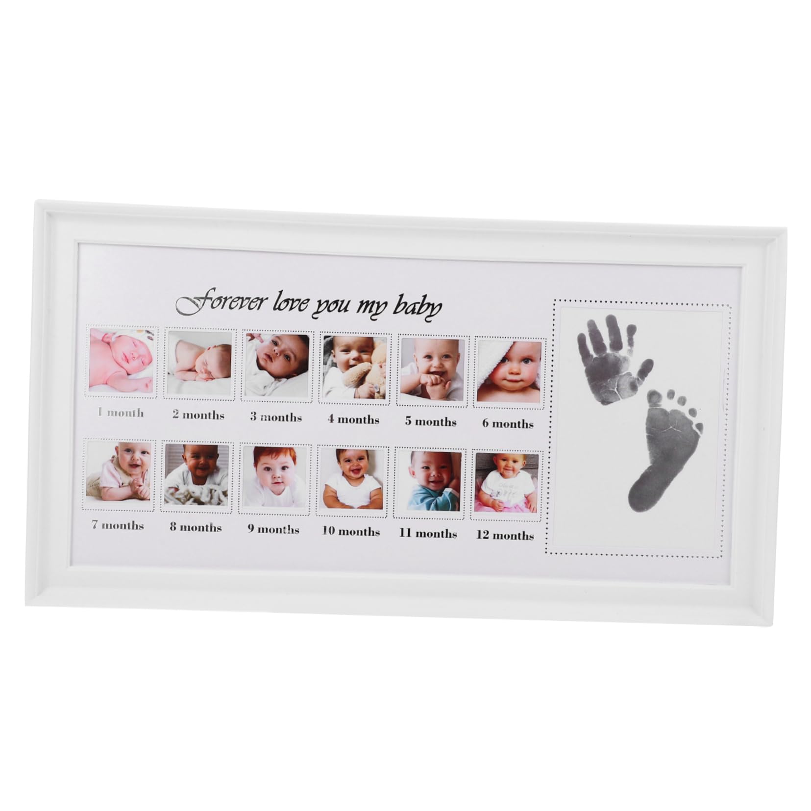 Portafoto Impronte Mani e Piedi Neonata 12 Mesi Bianco | Pp e Pvc, Esposizione da Tavolo, Regalo per Genitori di Neonati, Stile Semplice ed Elegante