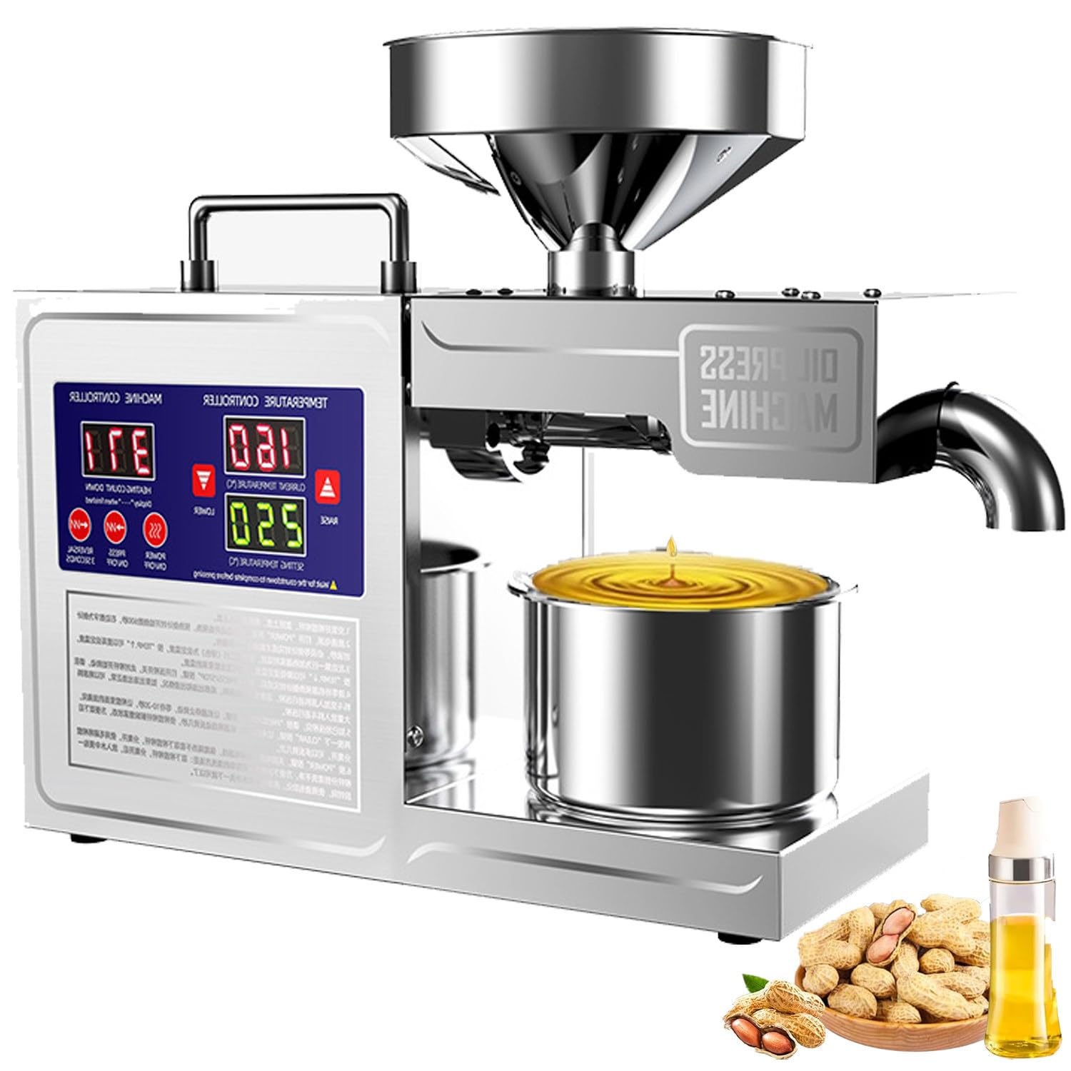 HCZKIUJY Commercial Automatic Oil Press Machine for Nuts and Seeds with Intelligent Temperature Control for Cold and Hot Pressing