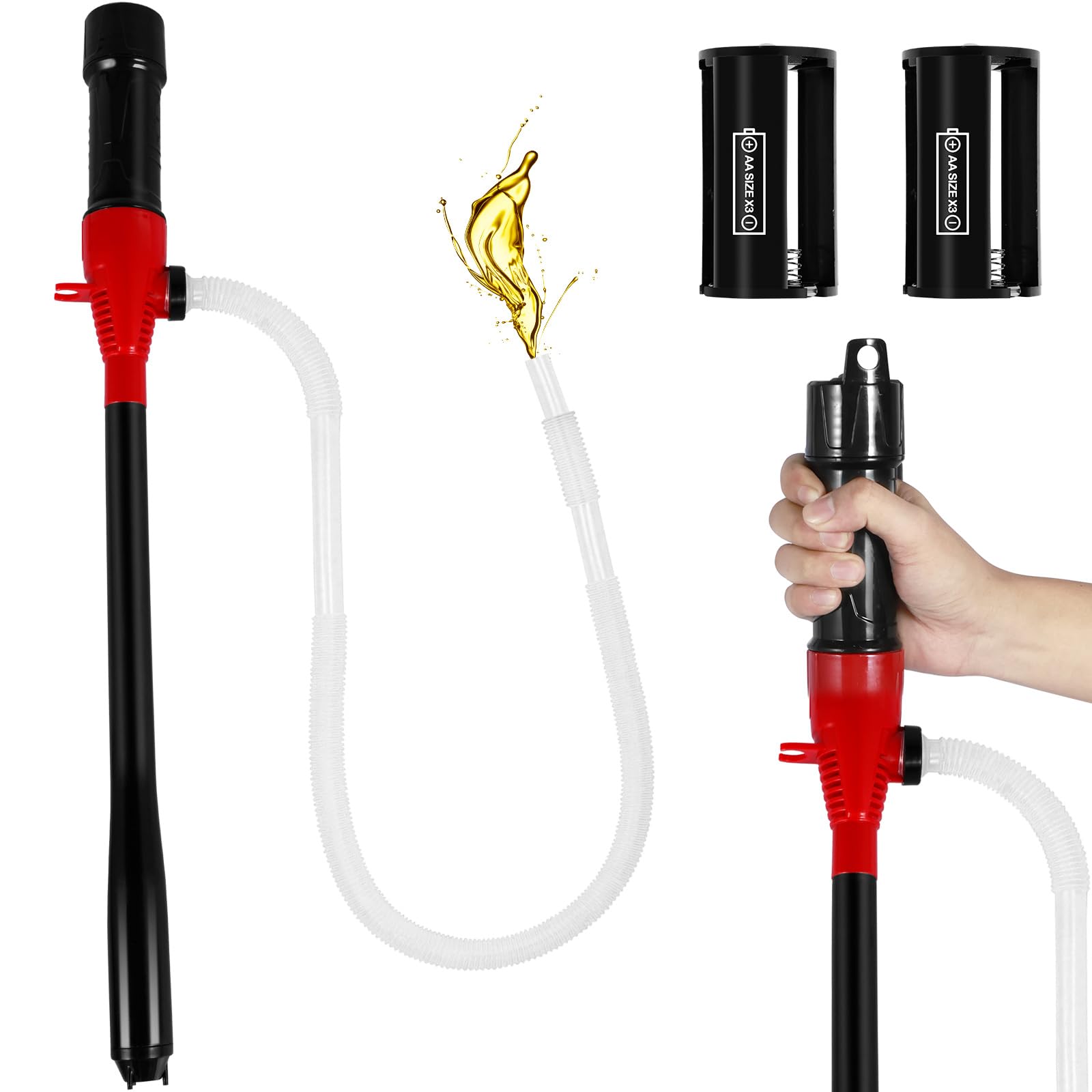 Liquid Transfer Pump, Battery Operated Siphon Liquid Extractor Pump 2.2 Gallons per Min Portable Water Fuel Transfer Pump 3ft Extra Long Hose Siphon Pump for Water Gasoline Diesel Fuel