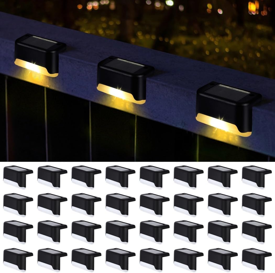 32-Piece Solar Led Deck Lights, Ip65 Waterproof Outdoor Stair Lights, Solar Fence Lights with Mounting Accessories