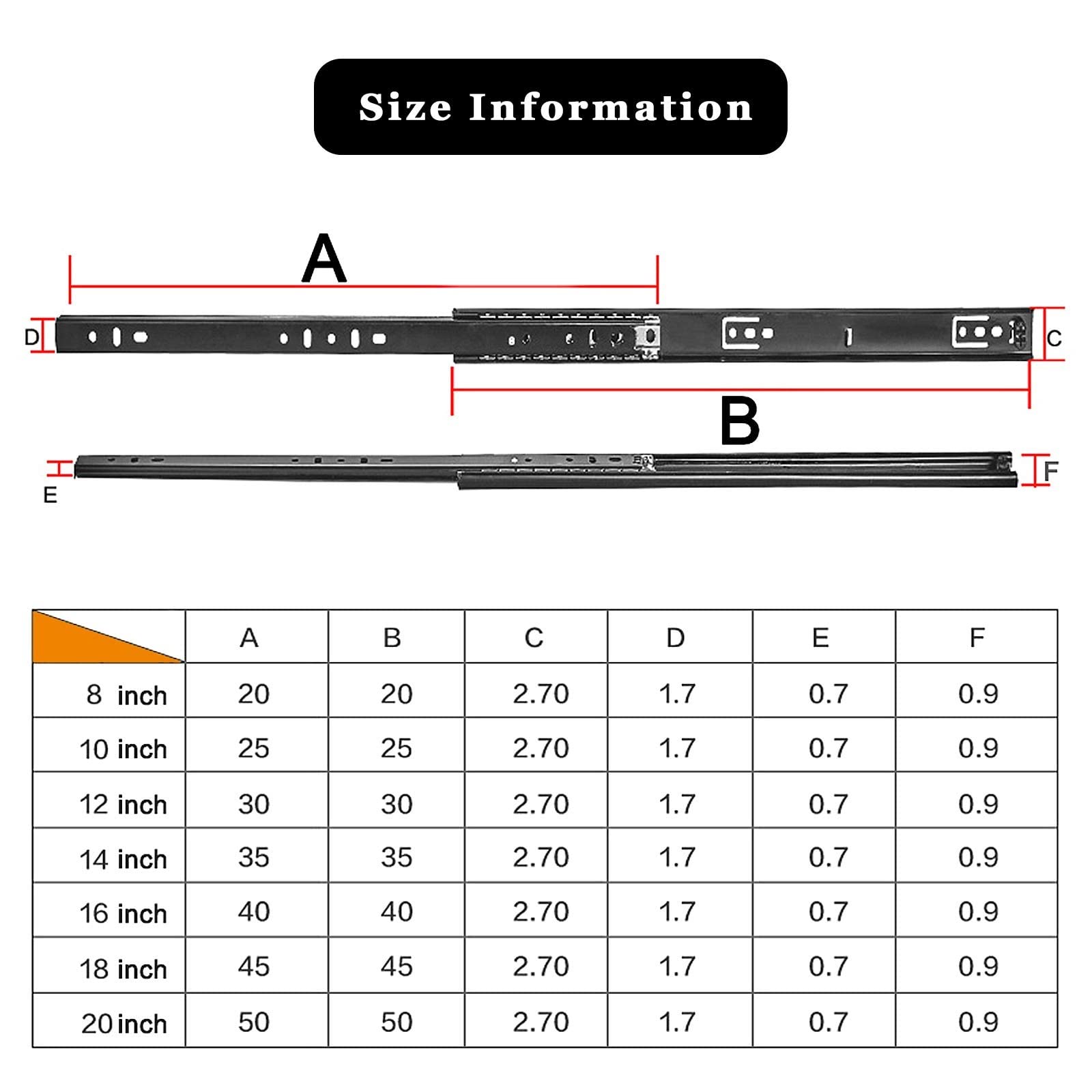 Szyny do szuflady Prowadnice kulkowe do szuflad z pełnym wysuwem, stalowe, czarne, 250-450 mm, opakowanie 2 szt(250mm/10in)