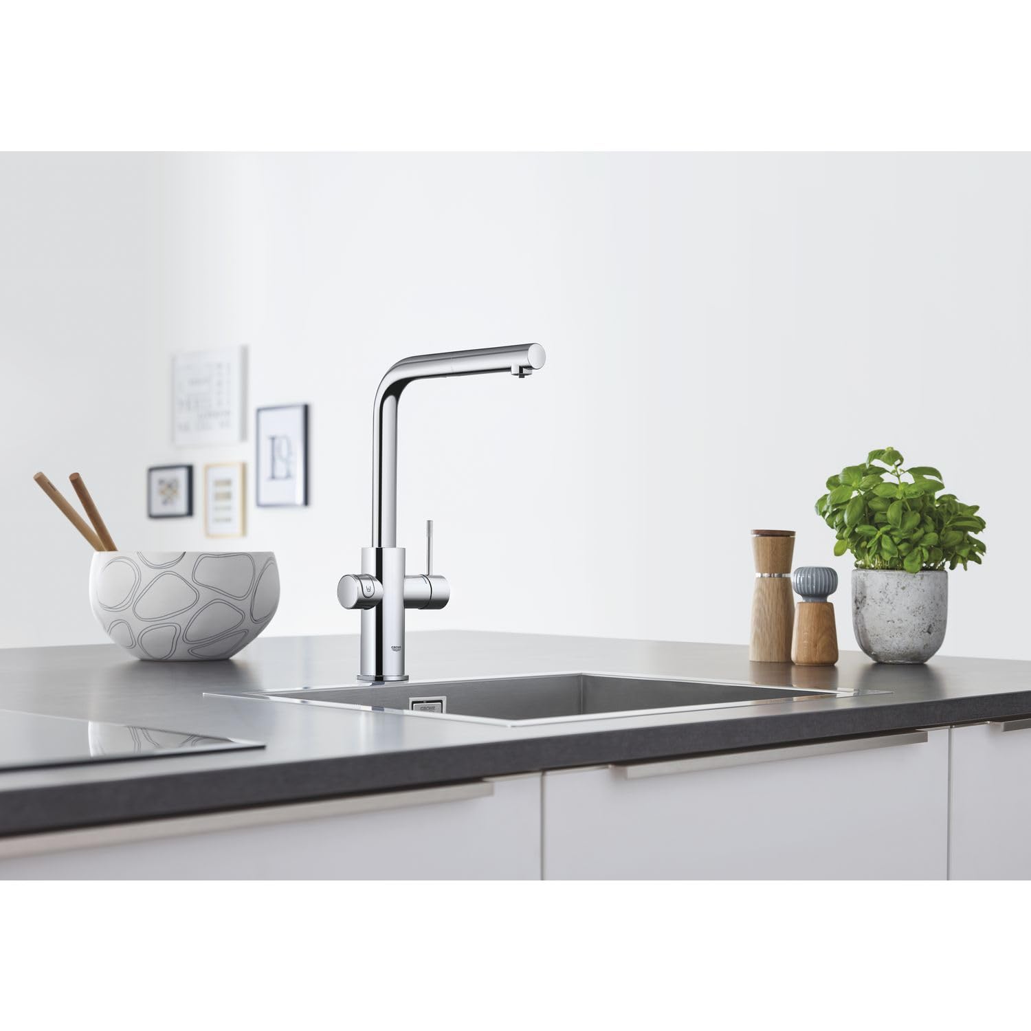 GROHE Blue Home - Grifo de cocina con filtro, enfriador y gas (caño extraíble, para agua filtrada, fría y con gas, sin botella de CO2), cromo, 31927001