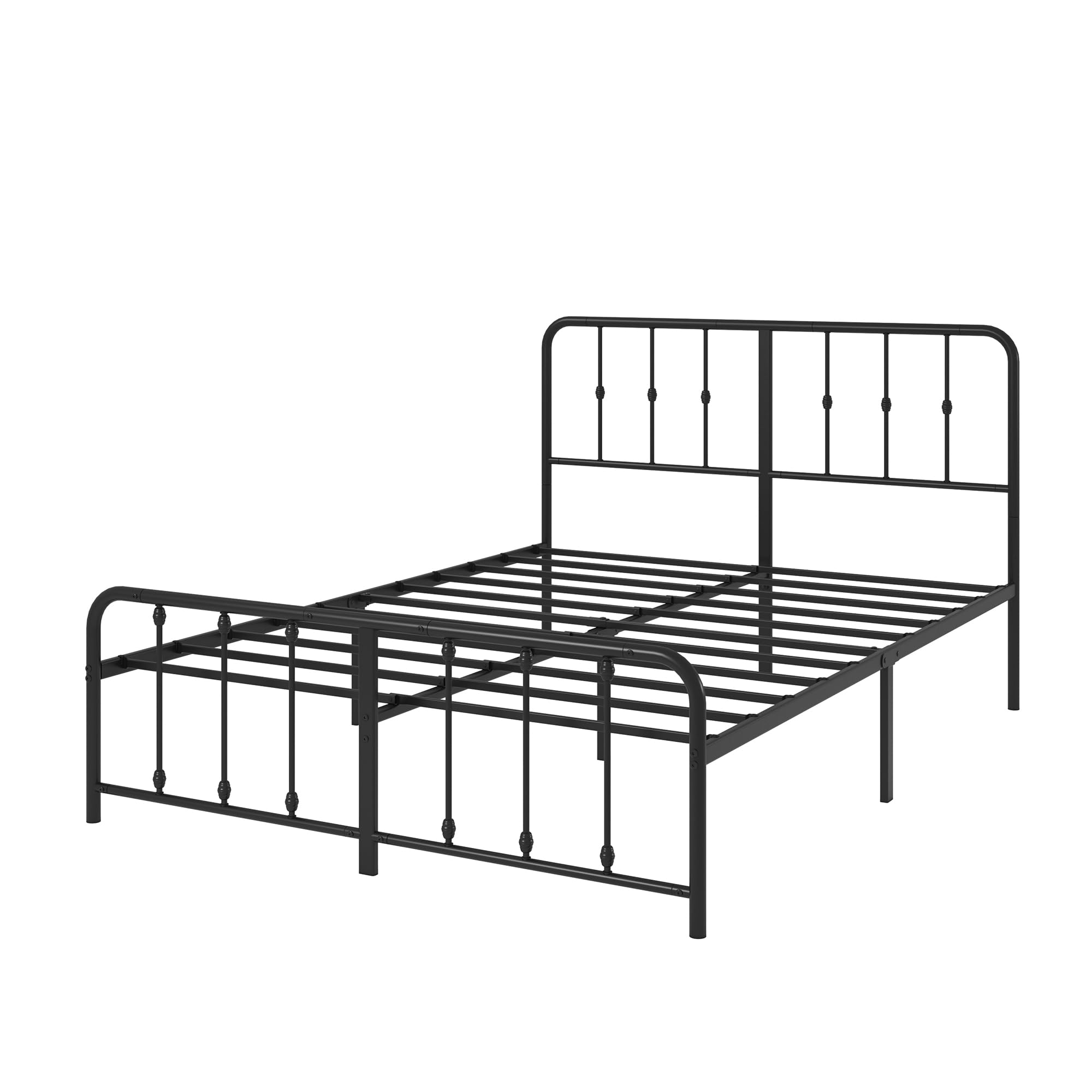 Zinus Florence Sommier 140x190 cm avec Lattes en Métal - Cadre & Tête de Lit 2 Personnes en Métal Robuste - Hauteur 35 cm pour Rangement - Montage Facile - Noir