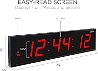 Vista 2 de Reloj digital Ivation con LED enorme de 24.0 pulgadas con cronómetro, alarmas, temporizador de cuenta atrás y temperatura – estante o montaje en Rojo