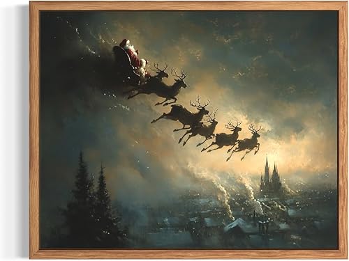 aj decor Póster vintage de Papá Noel  Impresión retro de Navidad  Arte de vacaciones  Póster de trineo de renos para dormitorio, sala de estar 283