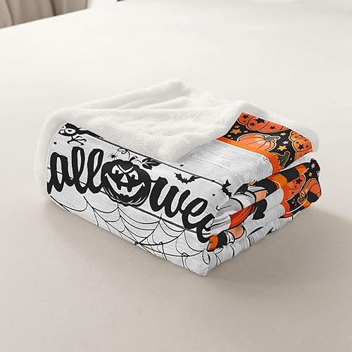 Miniatura 7 de Manfei Manta de gnomos de Halloween, manta de telaraña negra para sofá, bonita manta de cama con linterna de calabaza para niños, niñas y