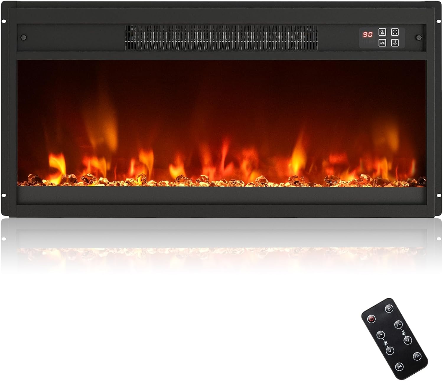 COSTWAY Electric Fireplace Insert 26-inch Wide, 1500W Recessed Fireplace with Remote Control, Multi-Color Flame and Crystal Ember Bed, 0.5-9H Timer, Thermostat and Overheat Protection, Black