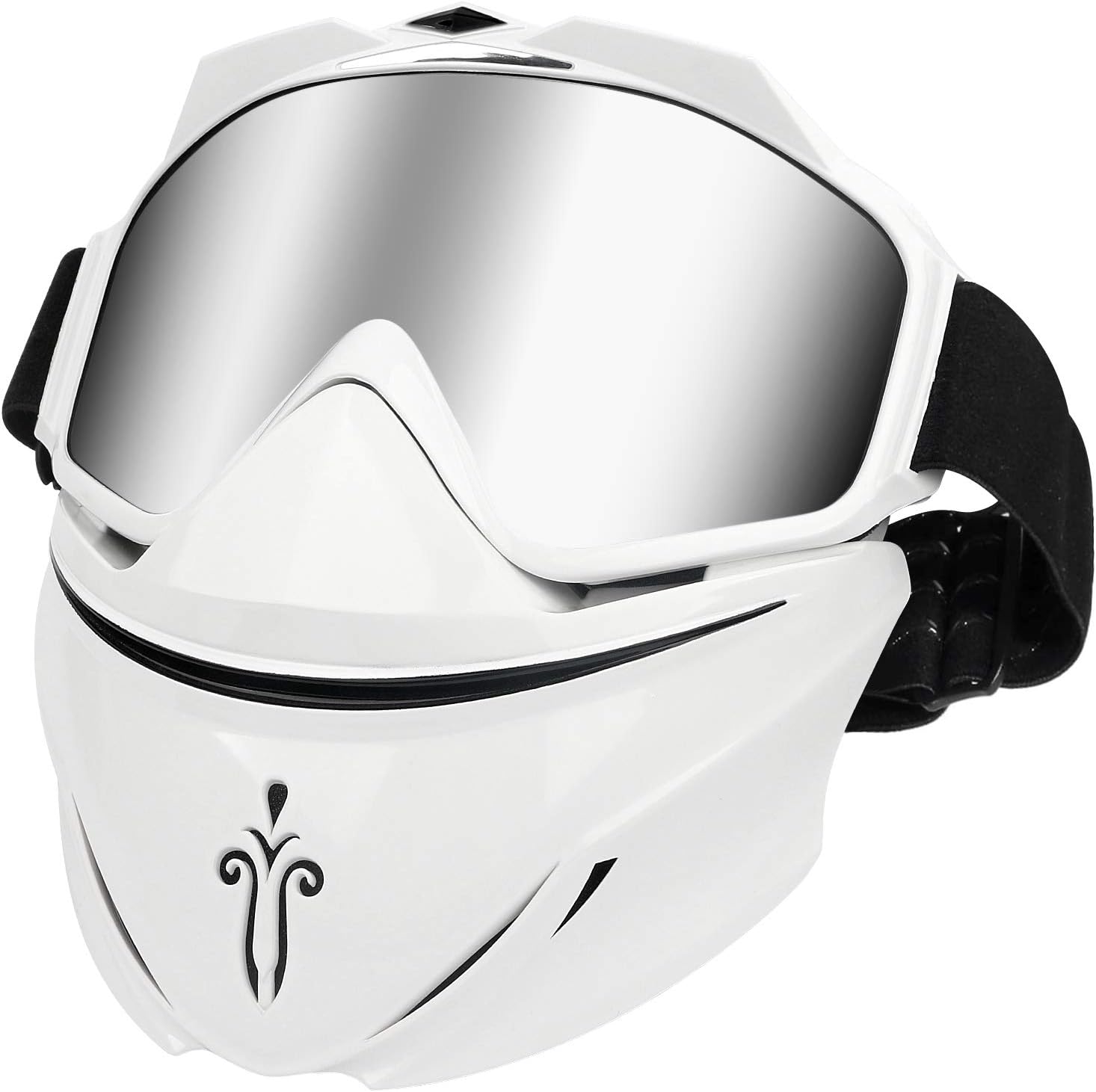 Motorcycle Helmet Riding Goggles Glasses With Removable Face Mask,Detachable Fog-proof Warm Goggles Mouth Filter Adjustable Non-slip Strap Vintage Bullet Fight Motocross (black) : Automotive