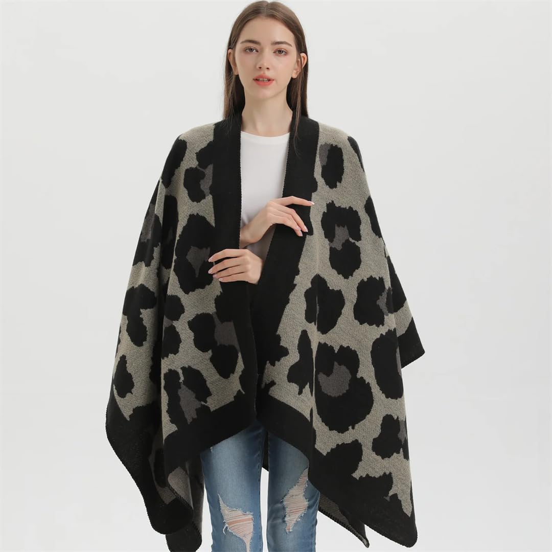 Wvapzxx Scialle Grande Da Donna Con Motivo Leopardato, Imitazione Cashmere, Mantello Diviso, Poncho Da Donna, Mantelle Autunnali E Invernali