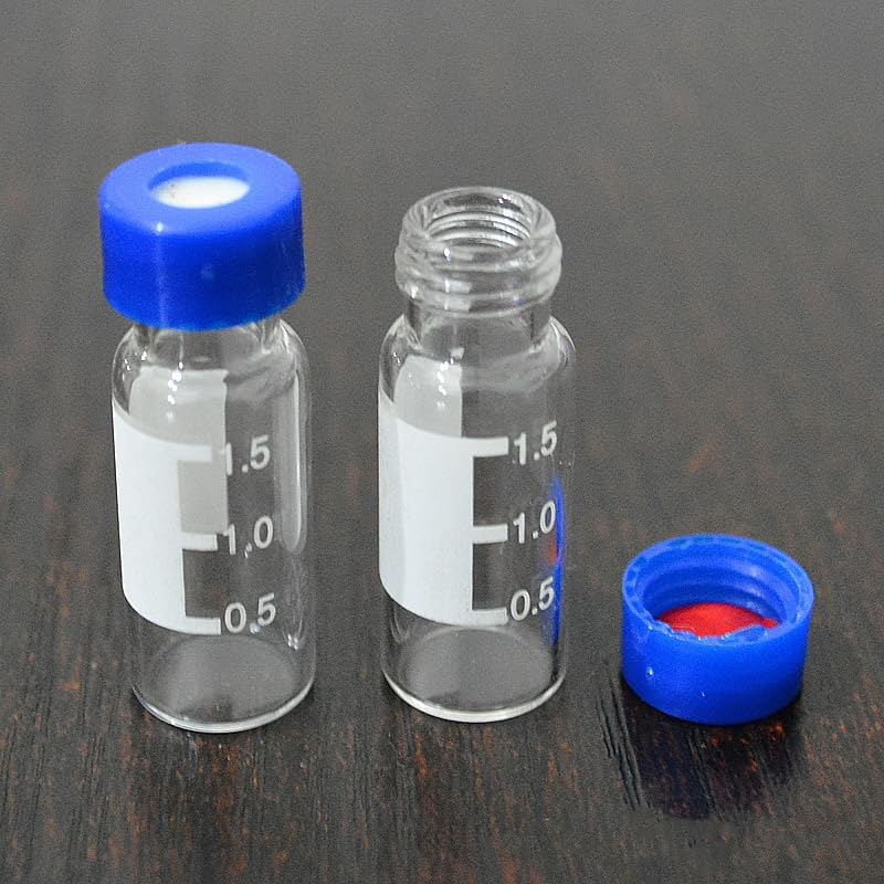 30Pcs 2ML Autosampler Vials, HPLC Vial, 9-425 Glass Vial, Screw Caps, Writing Patch, Graduation, Red PTFE and White Silicone Septa. (Clear)
