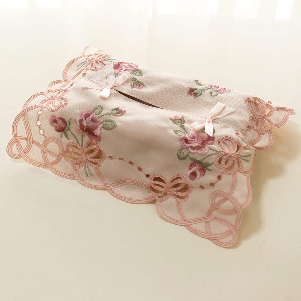 Amazon | ティッシュケース ピンク レース 刺繍 薔薇のカットワーク