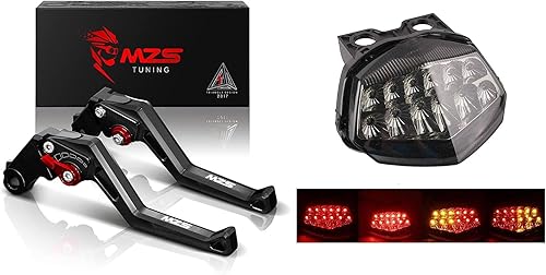 MZS Palancas de embrague de freno de motocicleta negra Luz trasera de motocicleta Luz de giro LED integrado intermitente compatible con EX250