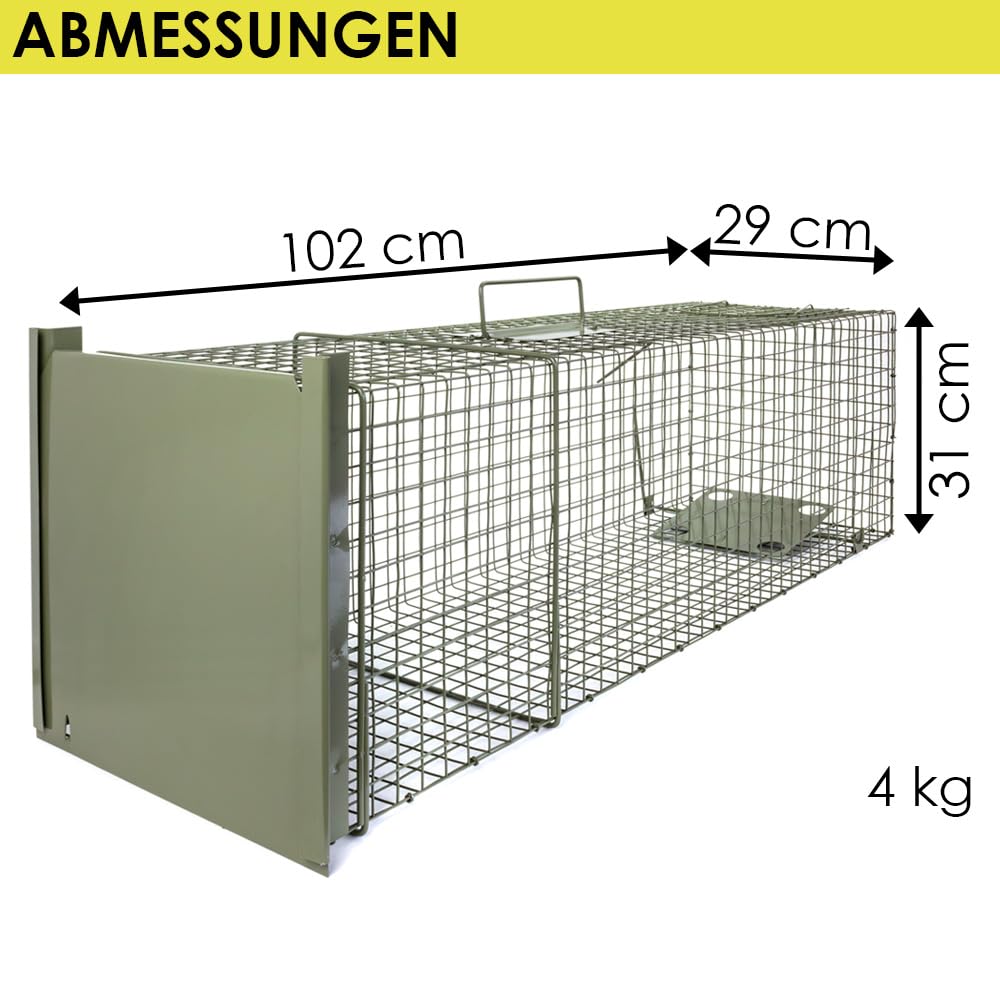 Petigi Lebendfalle Grün Drahtfalle Marder Lebend Wiesel Garten Kaninchen Abwehr Umsiedeln Falle Haus Zubehör Ratte Vertreiben Dachboden Rattenfalle 102 x 29 x 31 cm