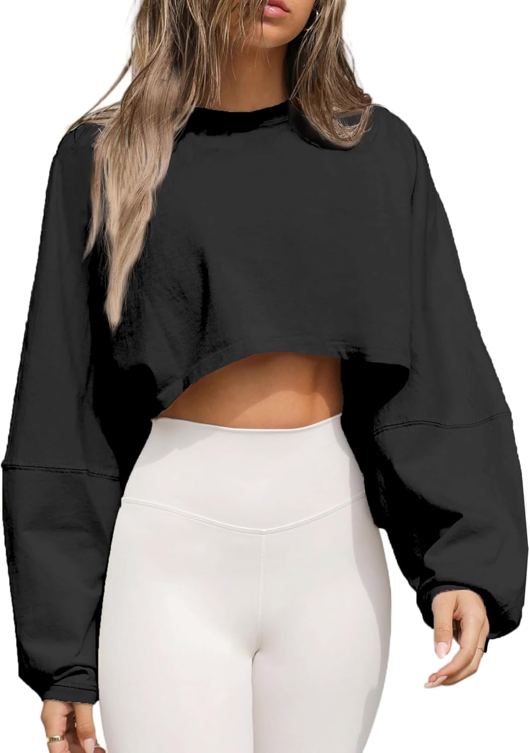 Remidoo Women’s Casual Long Sleeve Cropped Sweatshirt Crewneck Pullover Shirt