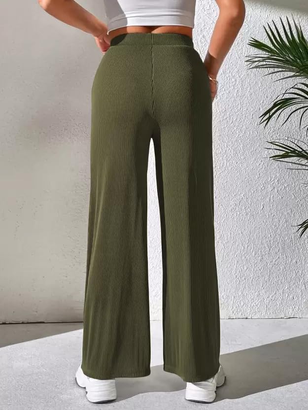 Image of Preneum Women High Waist Korean Wide Leg Trousers, Loose Fit Casual Lounge Pants, Travel, Office & Streetwear Comfortable Stylish Bottom Wear (Available Plus Size)