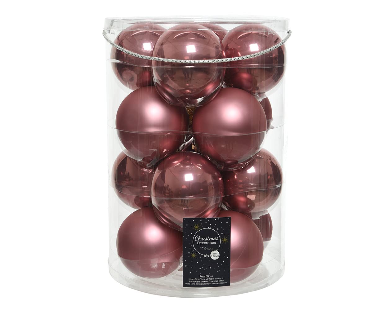 16 Christbaumkugeln Glas 8cm Altrosa