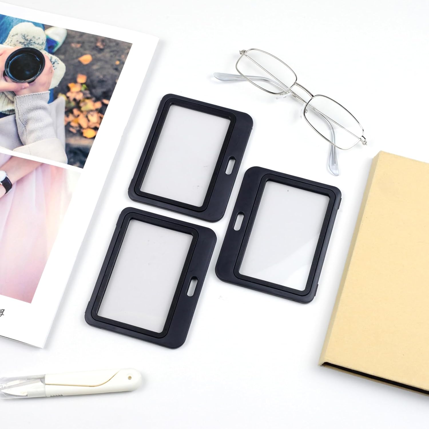 3-Pack Horizontal Hard Plastic ID Badge Holders – Double-Sided Black Card Case for Office, School, Credit & Access Cards - Image 7