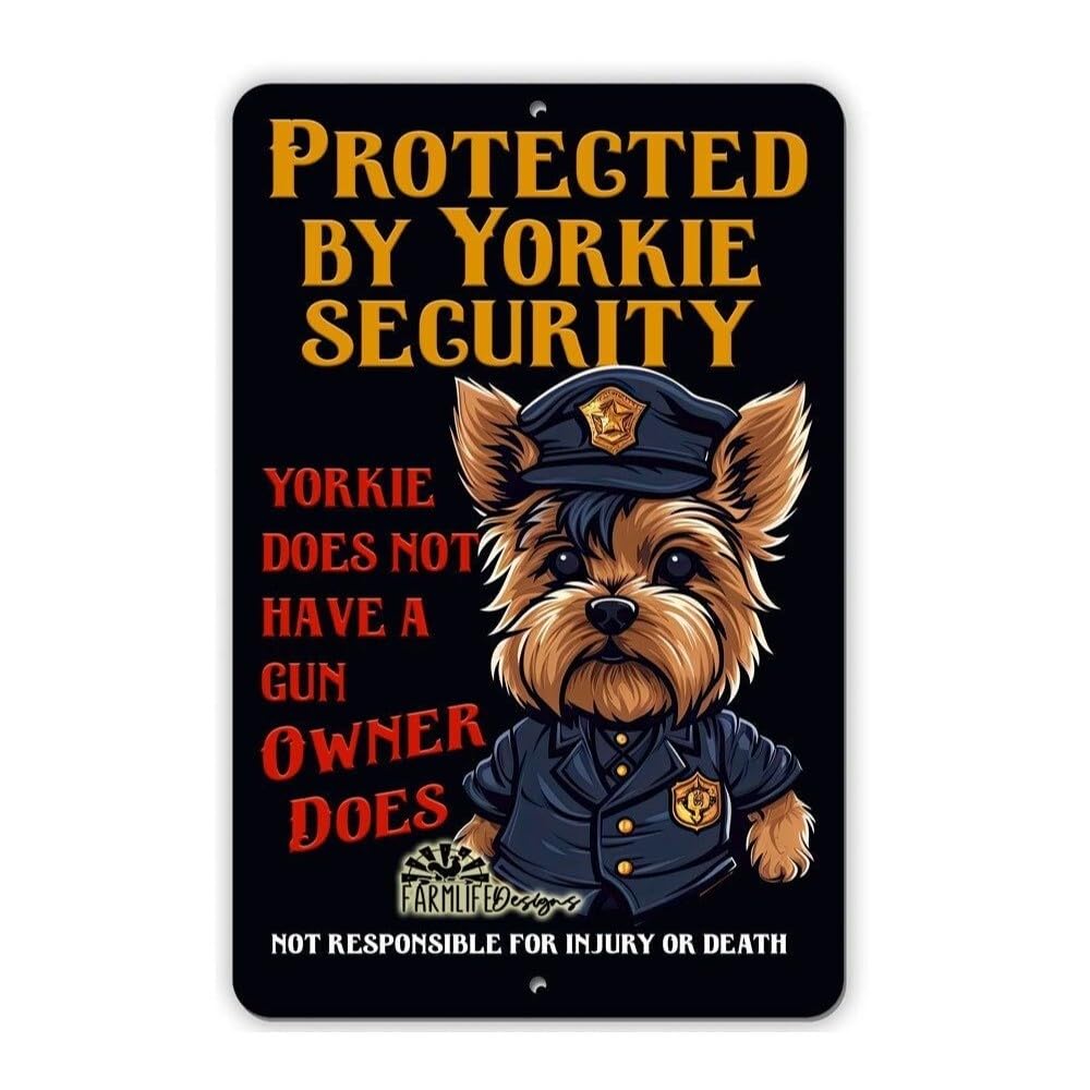Funny Yorkie Security Sign 8"x12" Funny Handmade Yorkshire Terrier Dog Sign home decor