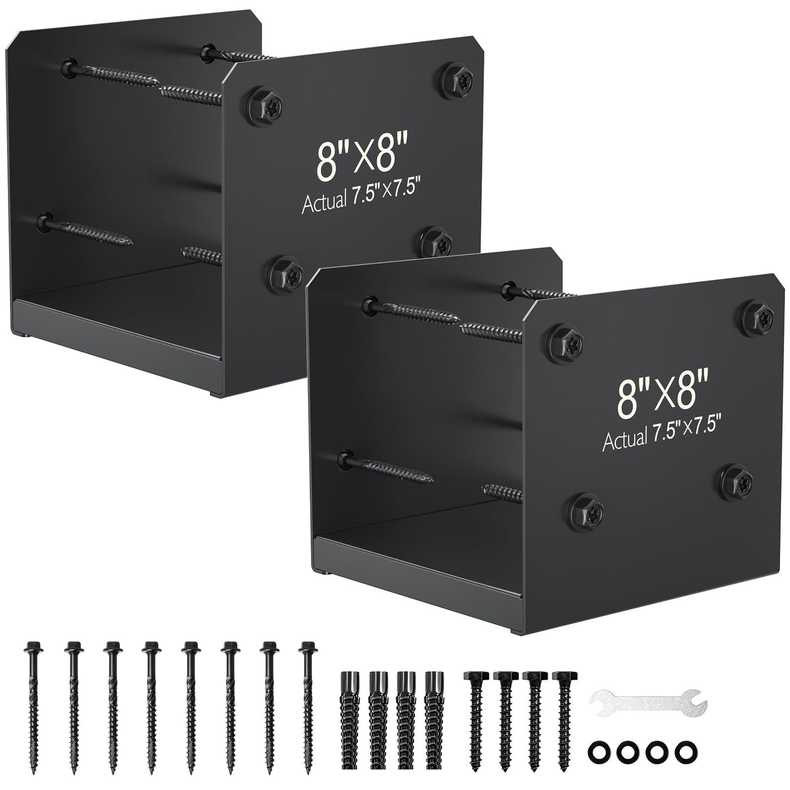 FMhotu Base de poste de acero inoxidable de 8 x 8, soporte de anclaje interno de 7.5 x 7.5 pulgadas, anclaje de soporte de hormigón para barandilla de cubierta, vallas, buzones (2 unidades, negro)