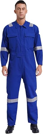 Alvivi Mens 100% Cotton Work Overalls Reflective Long Sleeve Coveralls One Piece Mechanics Workwear