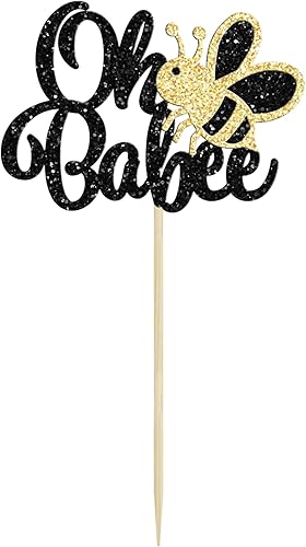 Miniatura 3 de Gyufise 24 piezas Oh Babee para cupcakes con purpurina Sweet Bumble Bee Oh Baby para temática de abejas, baby shower, fiesta de cumpleaños,