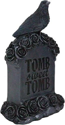Miniatura 5 de Ebros Gift Cuervo gótico cuervo posado en rosas negras cementerio lápida lápida pájaro carroñero 'Tomb Sweet Tomb' 6.5 pulgadas H Osario Macabra
