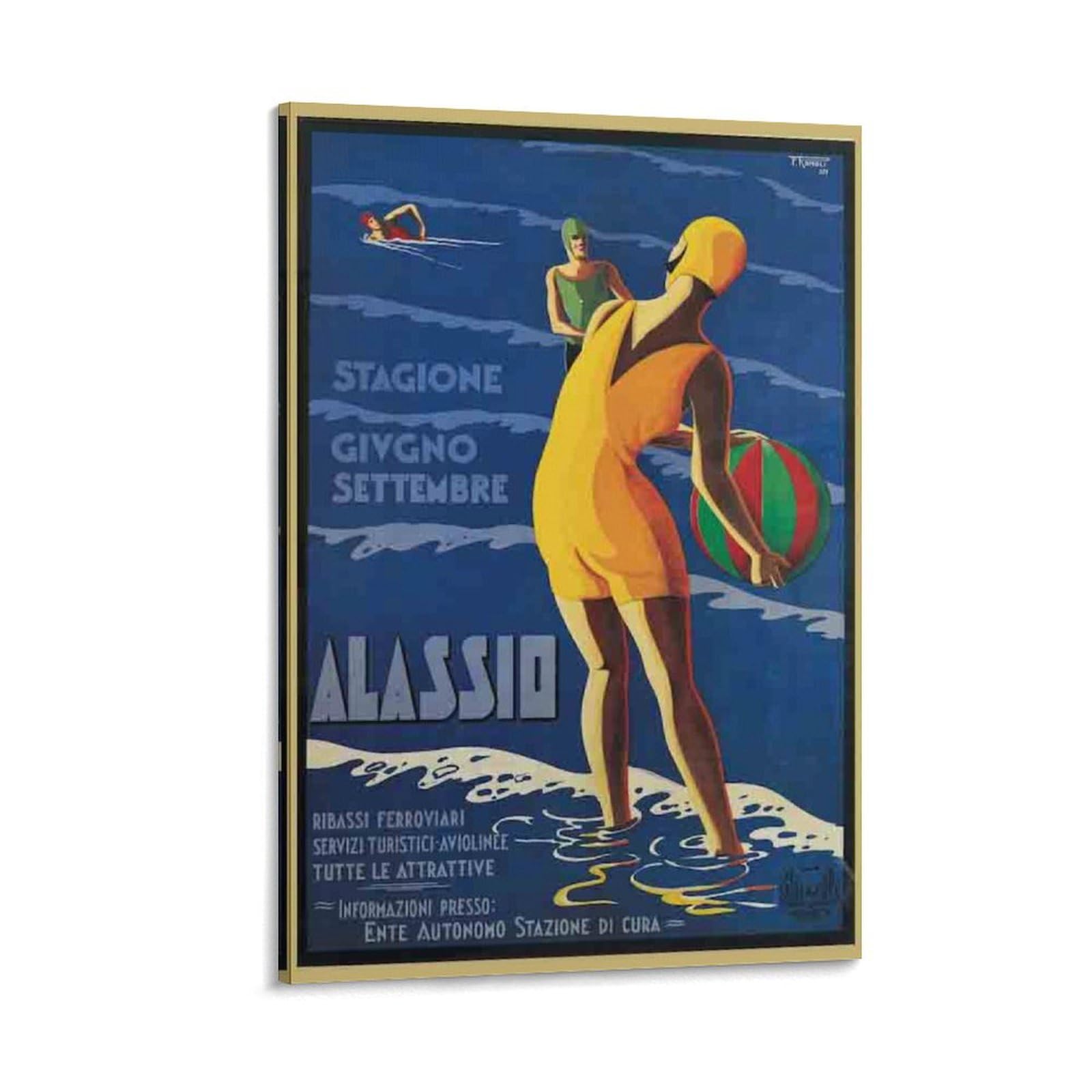 SXDMOUBK Alassio by Filippo Romoli Italy Vintage Illustrated Travel Poster Art Canvas Painting Decor Wall Print Photo Home Modern Decorative Posters 20x30inch(50x75cm)
