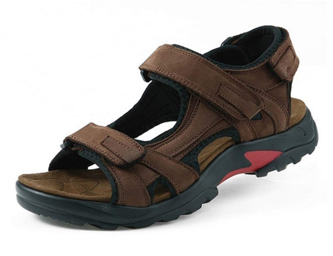 Sandales Homme Cuir de Vachette Bout Ouvert Chaussures de Marche Été en Sandales Sports à Confortable pour Trekking Plage (Kaki, Adulte, Homme, 47, Numérique, Système Taille Chaussures EU, Moyen)