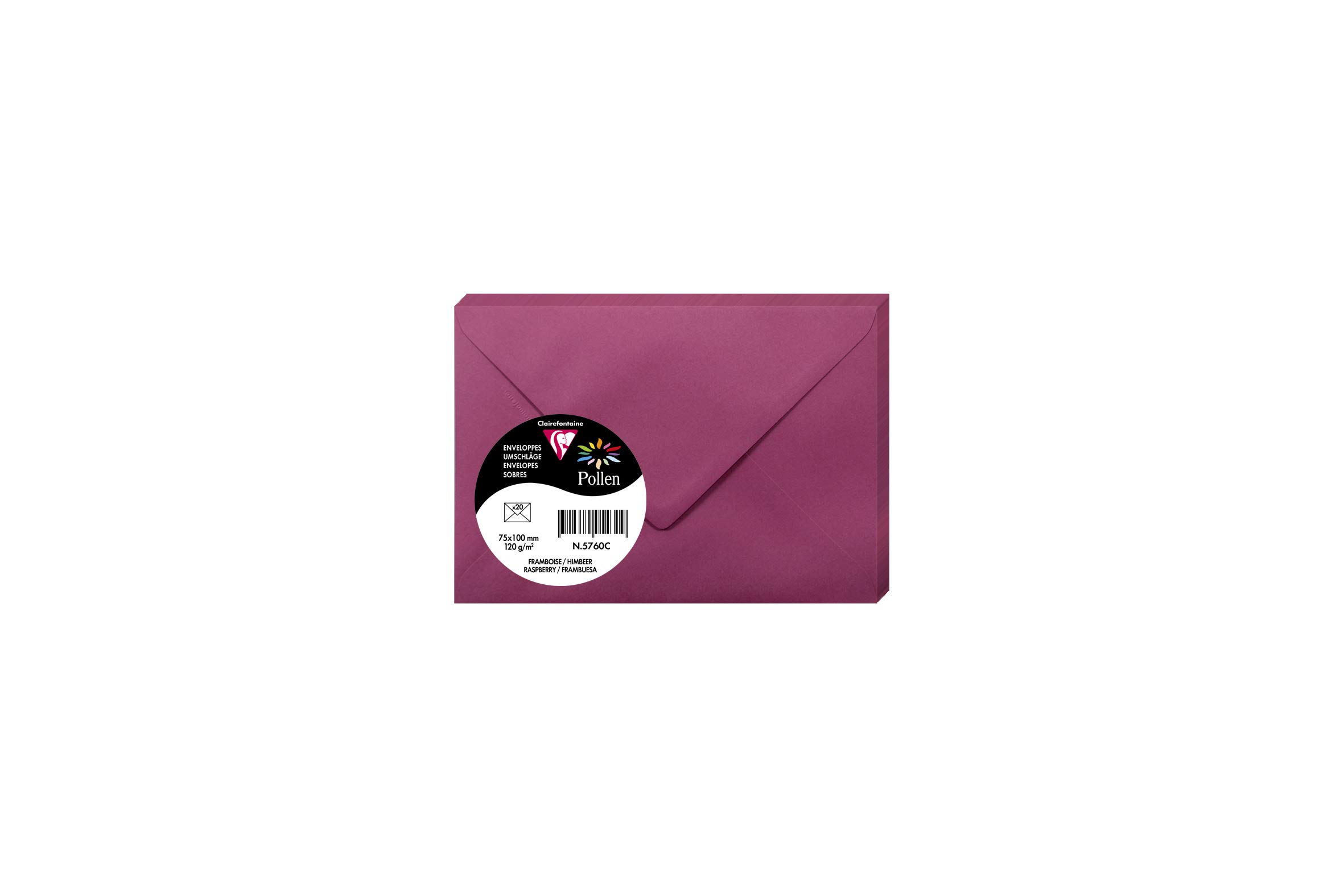 Clairefontaine 5760C Pack of 20 Gummed Envelopes Format 7,5x10cm 120g/m² Colour Raspberry Invitation Events Correspondence Range Pollen Premium Smooth Paper