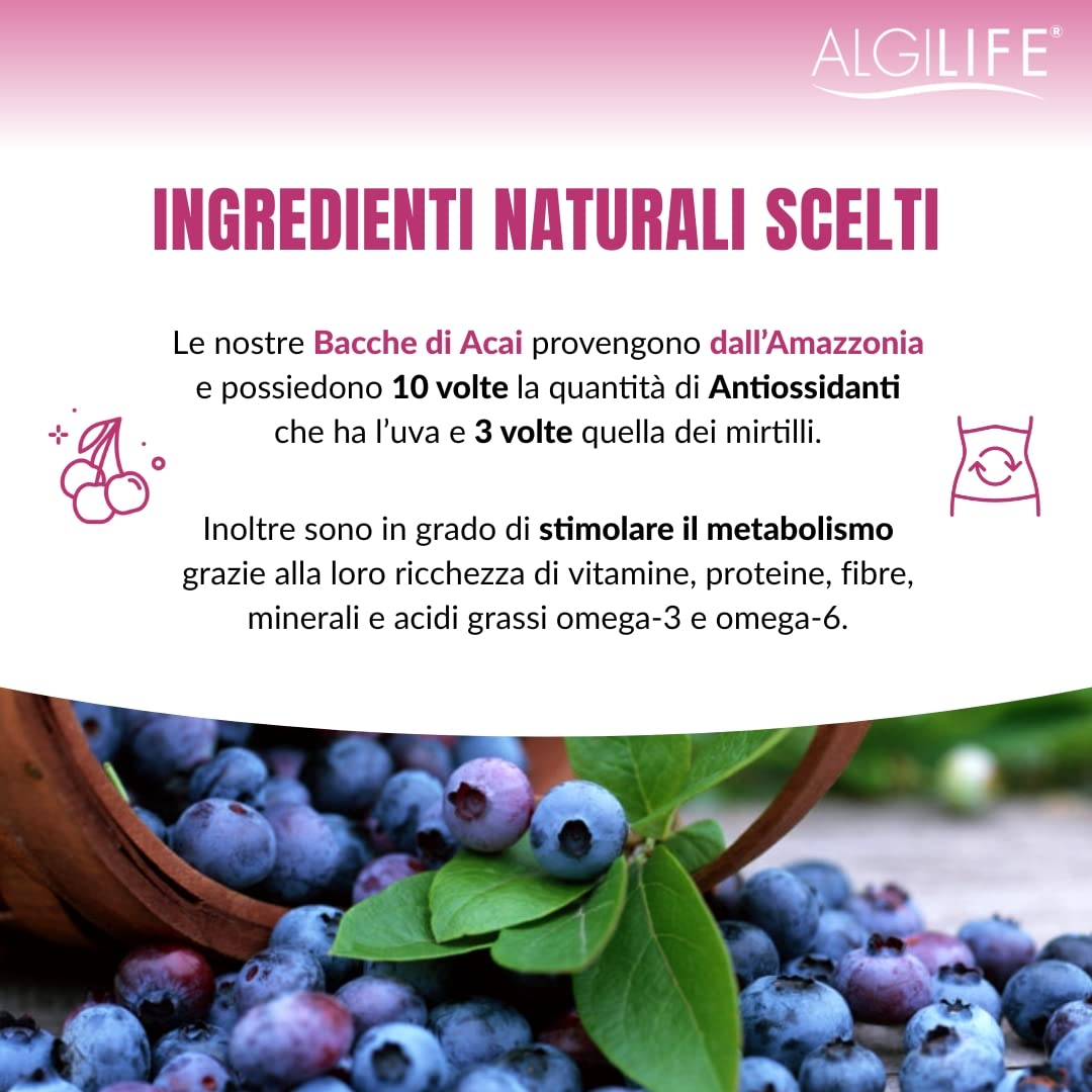 ALGILIFE ACAI BERRY Compresse Vegane di Estratto Naturale di Bacche Acai (30 compresse, scorta 1 mese) Antiossidanti Integratori Alto Dosaggio, Acai capsule da polvere di Bacche di Acai dall'Amazzonia