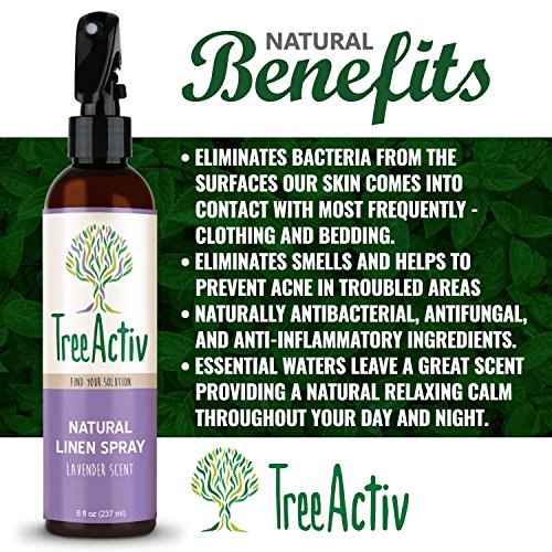 TreeActiv Natural Linen Spray, Kills Acne Causing Bacteria, Eliminates Odors, Fabric, Bedding, Clothing, Carpet & Furniture Refresher, (8 fl oz) (Lavender)