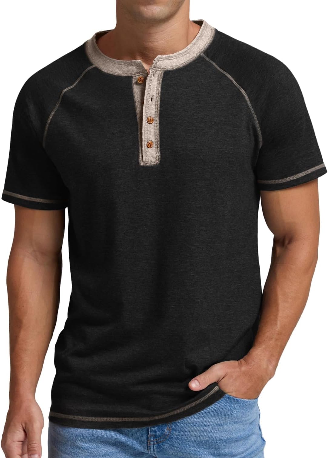 Sailwind Mens Henley Tshirt Cotton Classic Grandad T Shirt Summer Short Sleeve Running Mens Tops
