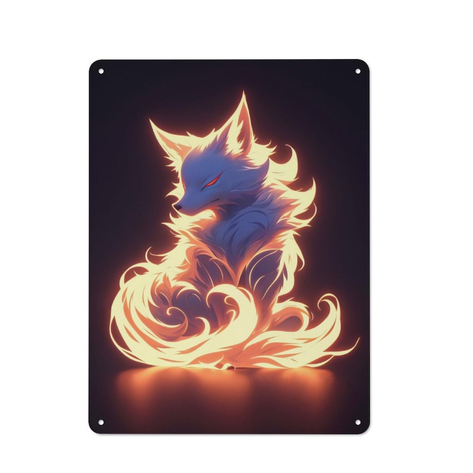 Junmoney Neon Fire Kitsune Fox Vintage-Inspired Tin Sign 40X30cm For Garage Or Workshop, For Garage, Workshop And Man Cave Decoration