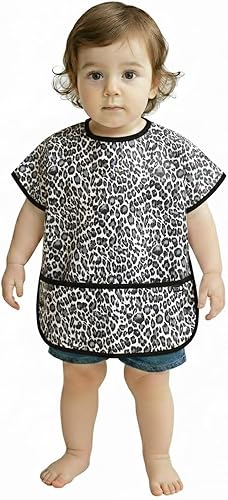 Miniatura 23 de Short Sleeve Waterproof Bib for Toddlers – Easy Clean Feeding Apron for Mealtime, Daycare, Self-Feeding, Lightweight Rosa (Pink Check)