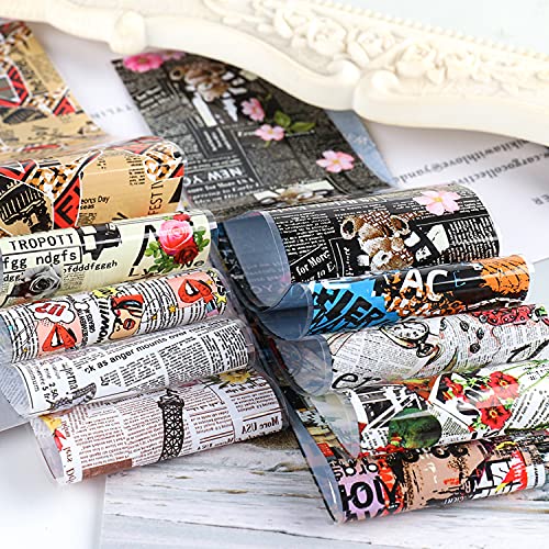 Holographic Nail Foil Transfer Stickers Decals Decoration, Magazine Flowers Nail Art Design Acrylic Nails Supplies For Nail Transfer Glue Polish, Fingernail And Toenail Manicure Diy Film (10 Sheets) #TOP2