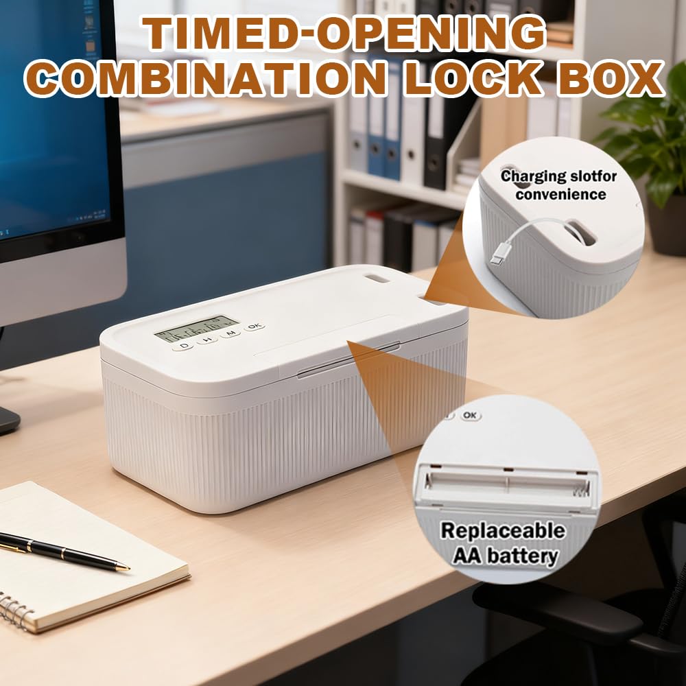 Caja de Seguridad con Temporizador, 23.9 * 13.1 * 9.6 cm Caja de Autodisciplina, Timed Phone Lock Box, Caja de Bloqueo Temporizada para Teléfonos, Videojuegos, Aperitivos