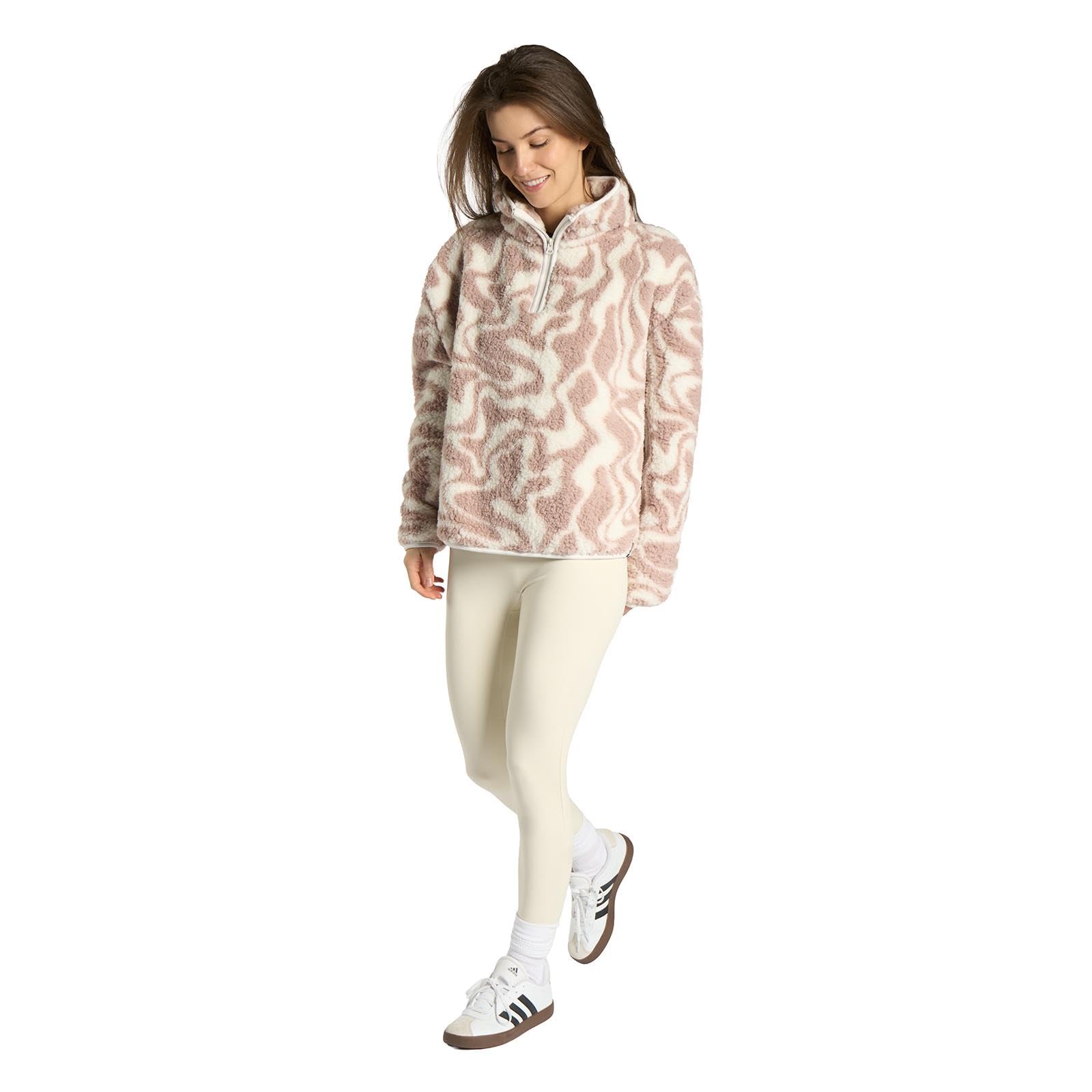 OHS Women's Fleece Half Zip Sweatshirt - Beige - Size L/XL